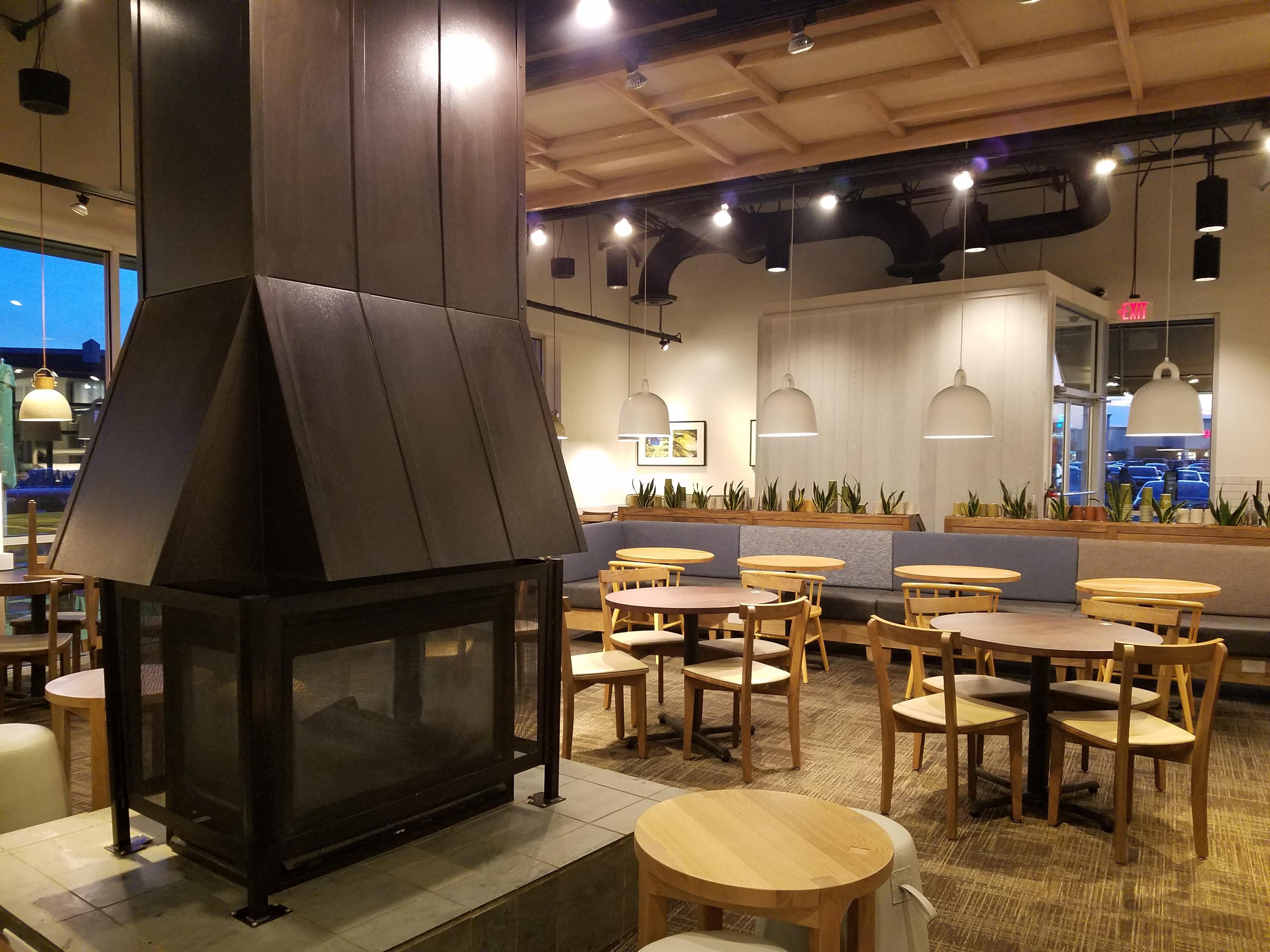 Acoustic panels tame echo at a Panera Bread Location.