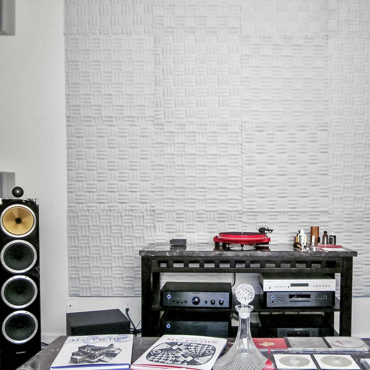 Eric K. installed acoustic foam and foam bass traps to define sound in his home media room.