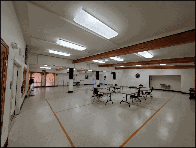 Acoustic fabric wrapped panels reduce the reverberation in the Meadview Civic Association's clubhouse. 