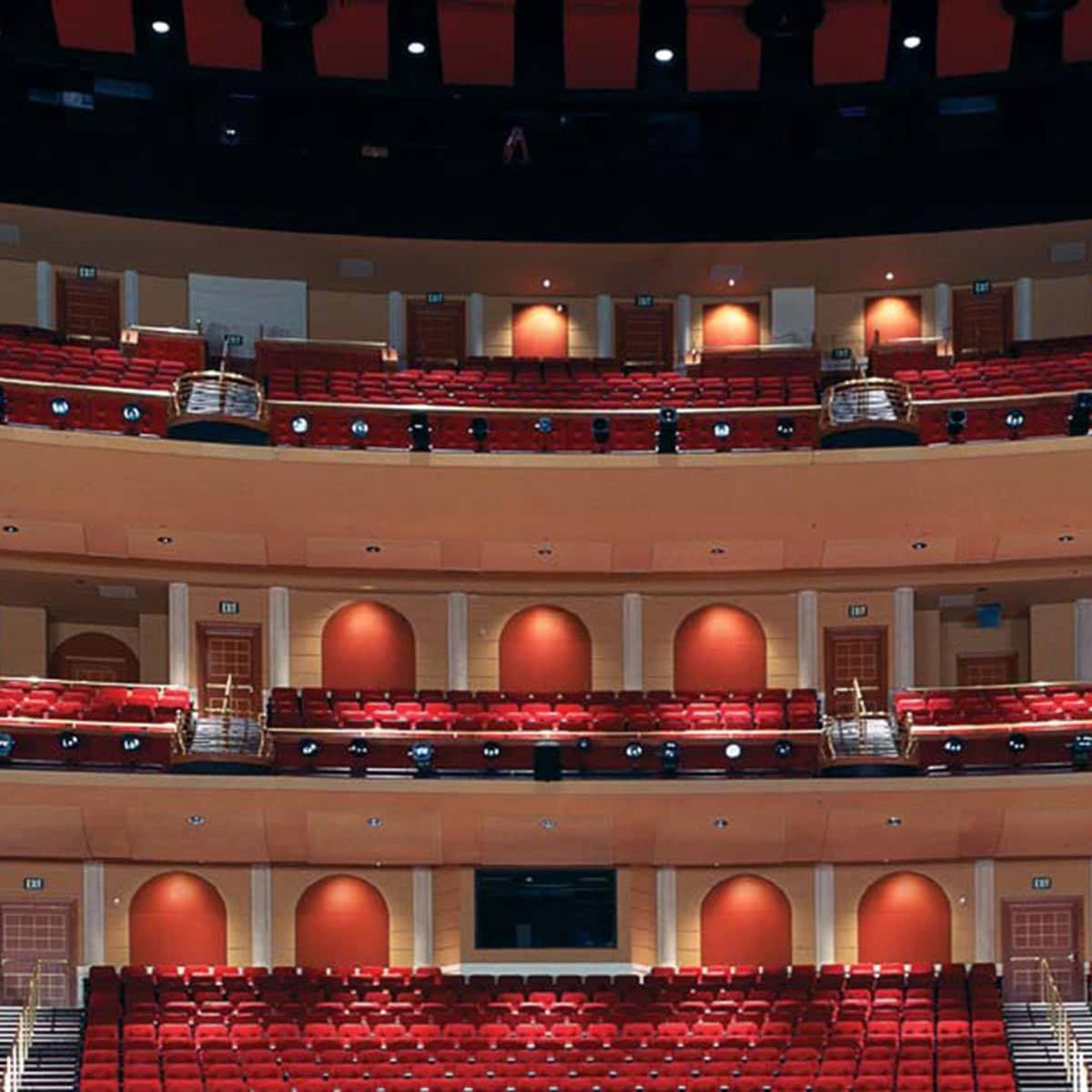 AcoustiWall Fabric Stretch System in a performance auditorium