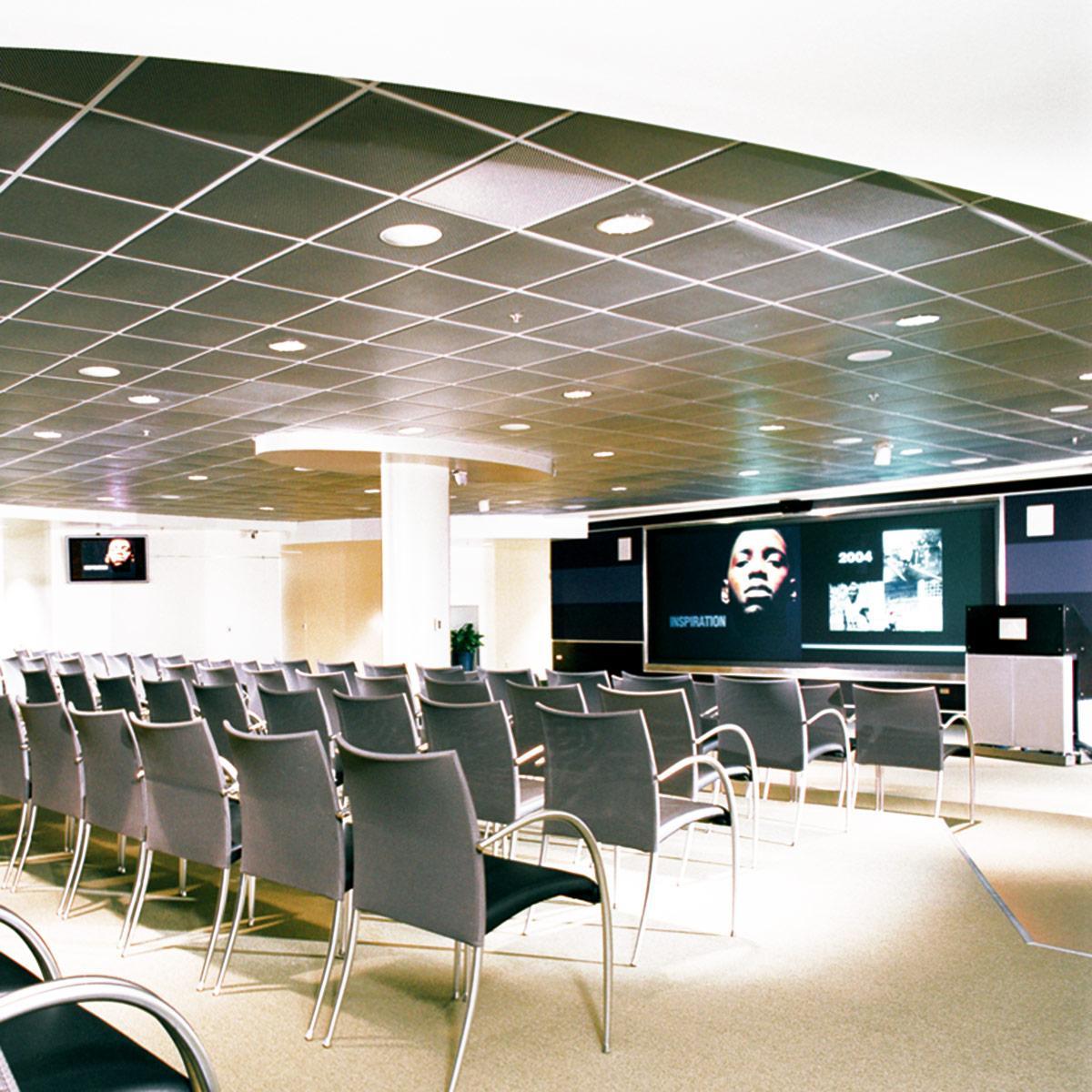 Sonex® Squareline ceiling tiles by Pinta Acoustic, Inc. using expanded metal style to create a modern look.