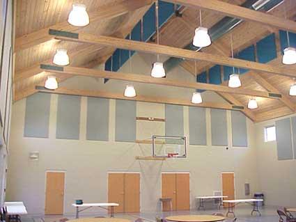 Integrity Christian School with acoustical baffles and wall panels.