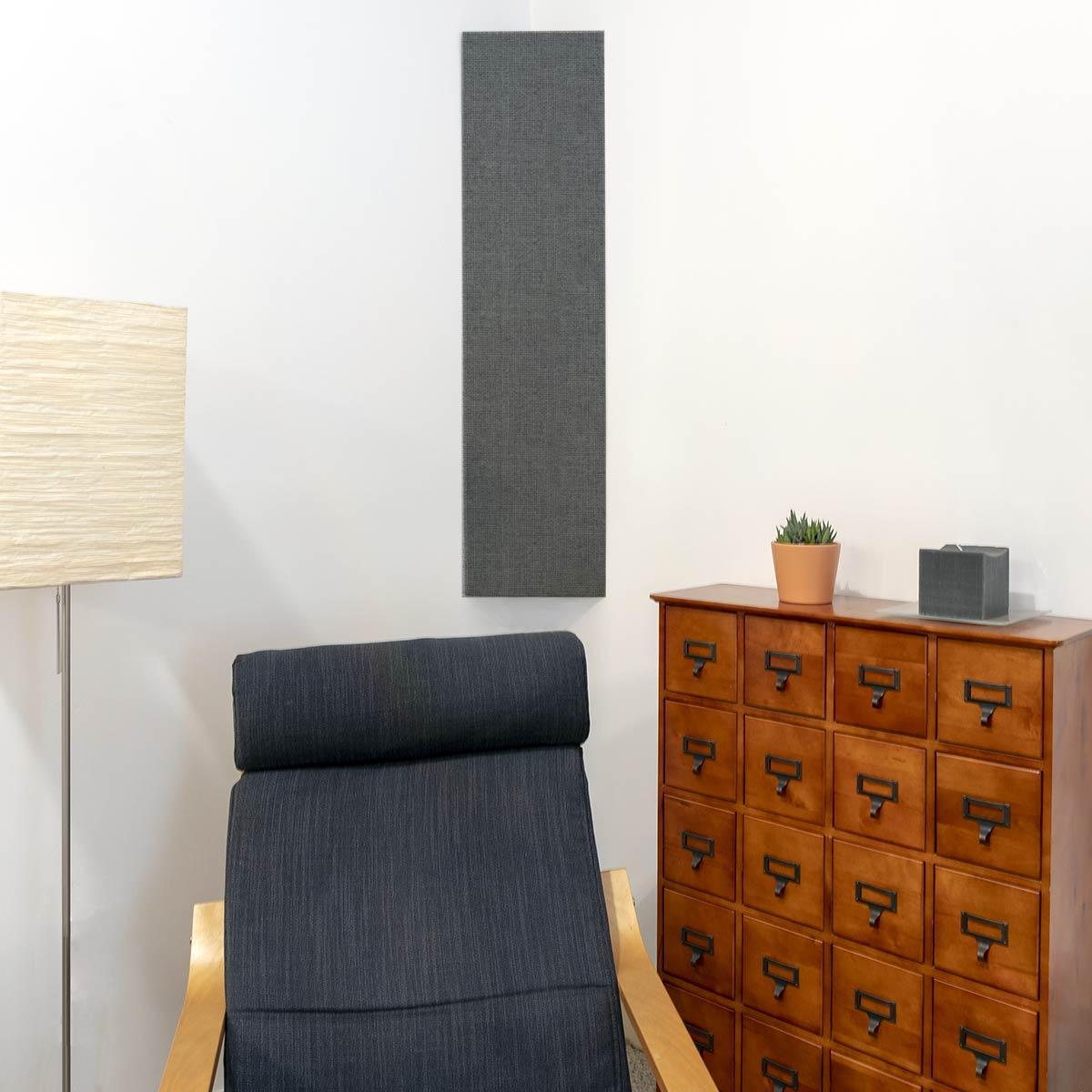 AlphaSorb® Fabric Wrapped Quick Ship Bass Trap installed in a corner.