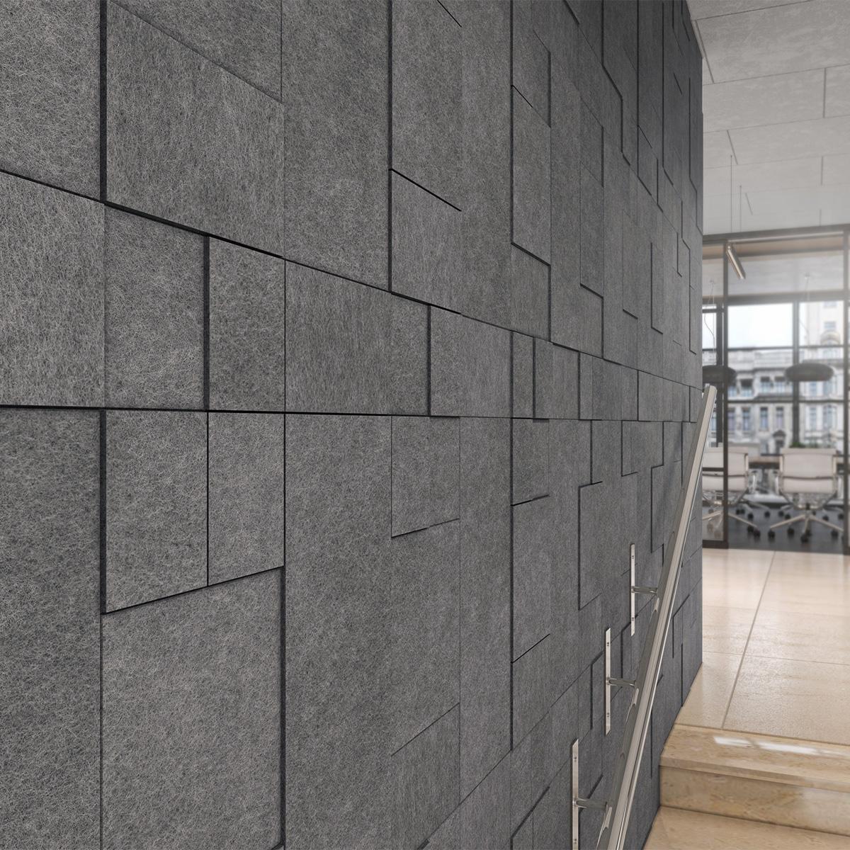 AlphaSorb Designer Premium Acoustic Felt Wall Panels Building Lobby Installation