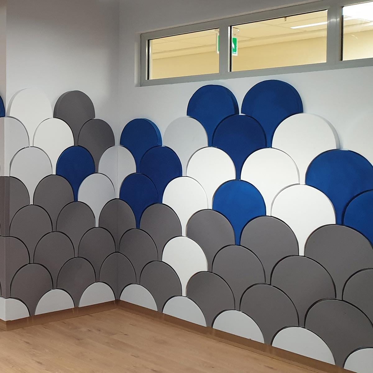 American International School of Jeddah - For this project, the contractor installed cut and painted Flat Acoustical Foam, in combination with our Pyramid Acoustic Foam, for a unique, designer finish.