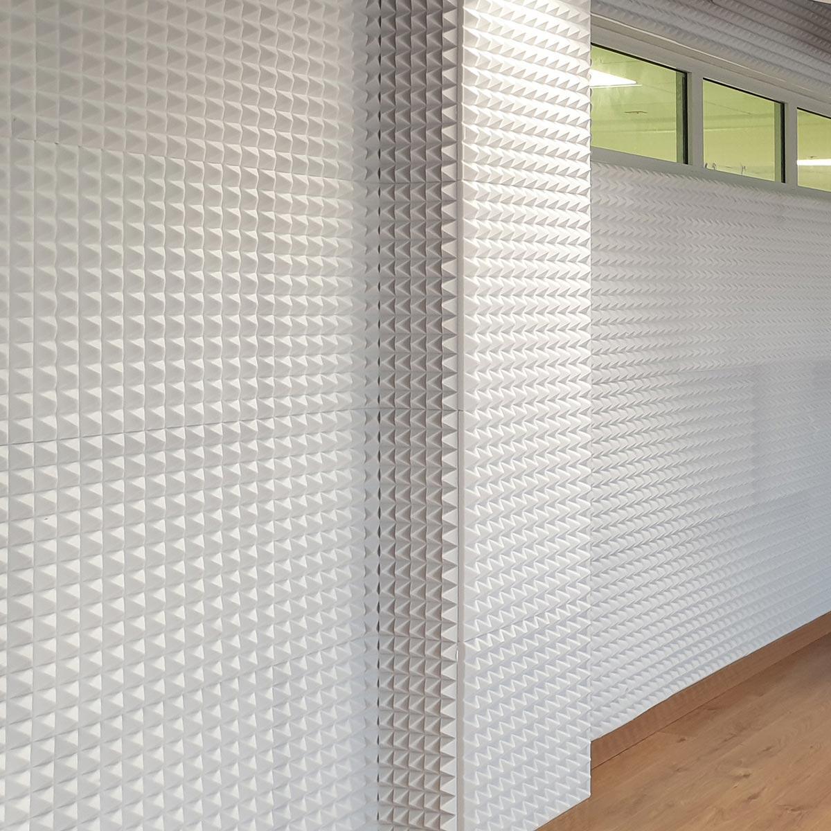 American International School of Jeddah – For this project, the contractor installed cut and painted Flat Acoustical Foam, in combination with our Pyramid Acoustic Foam, for a unique, designer finish.