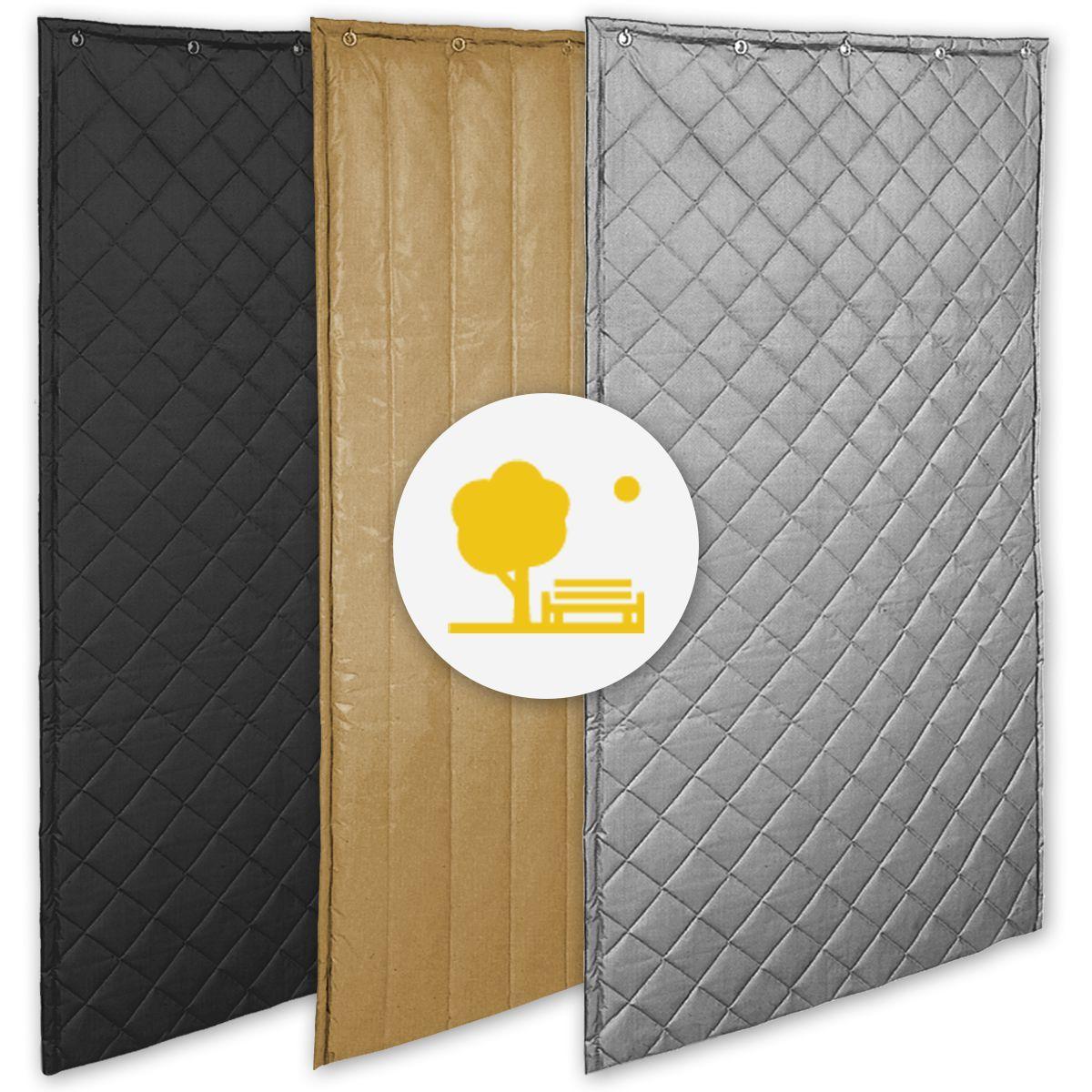 PrivacyShield® AQFA-10EXT Exterior Soundproofing Blanket shown in Black, Tan, and Grey