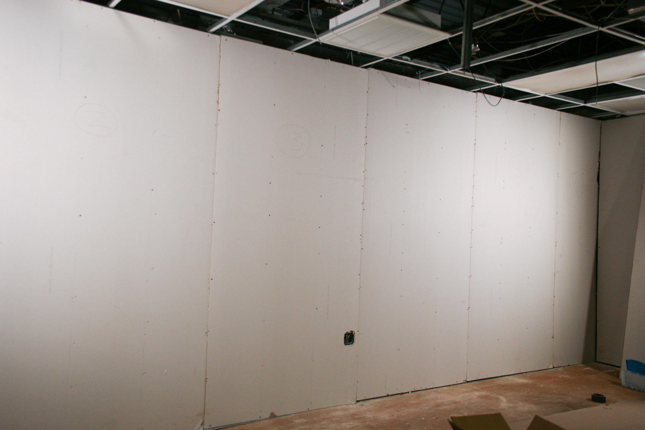 The wall is now ready to be taped, spackled, and painted