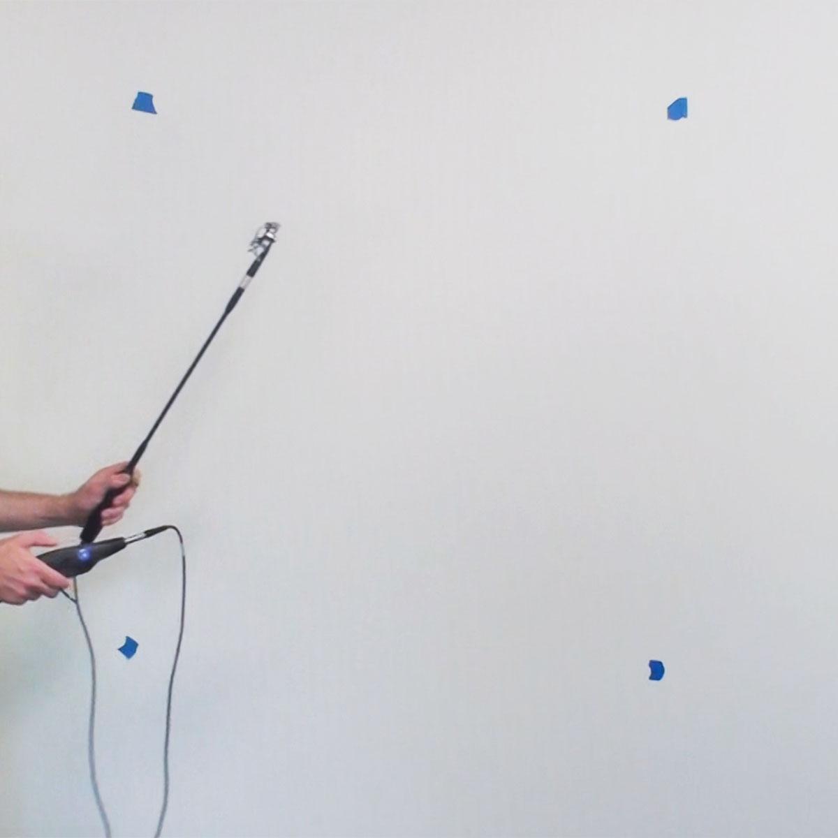 An Intensity Probe is used to determine sound leakage in a one square meter area of the wall