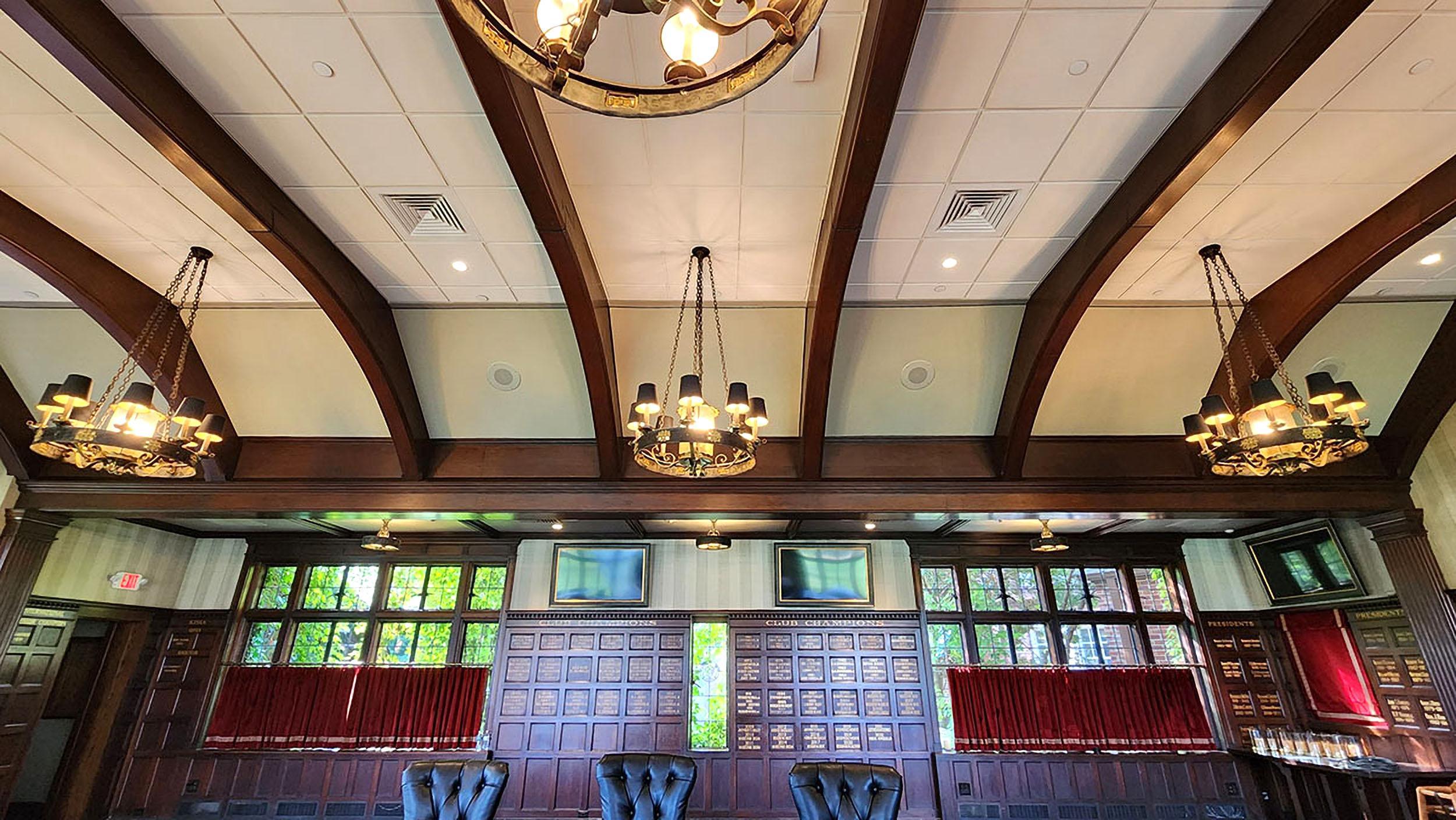 Baltusrol Golf Course Clubhouse Dining Room with our Acoustiwall product installed between the rafters