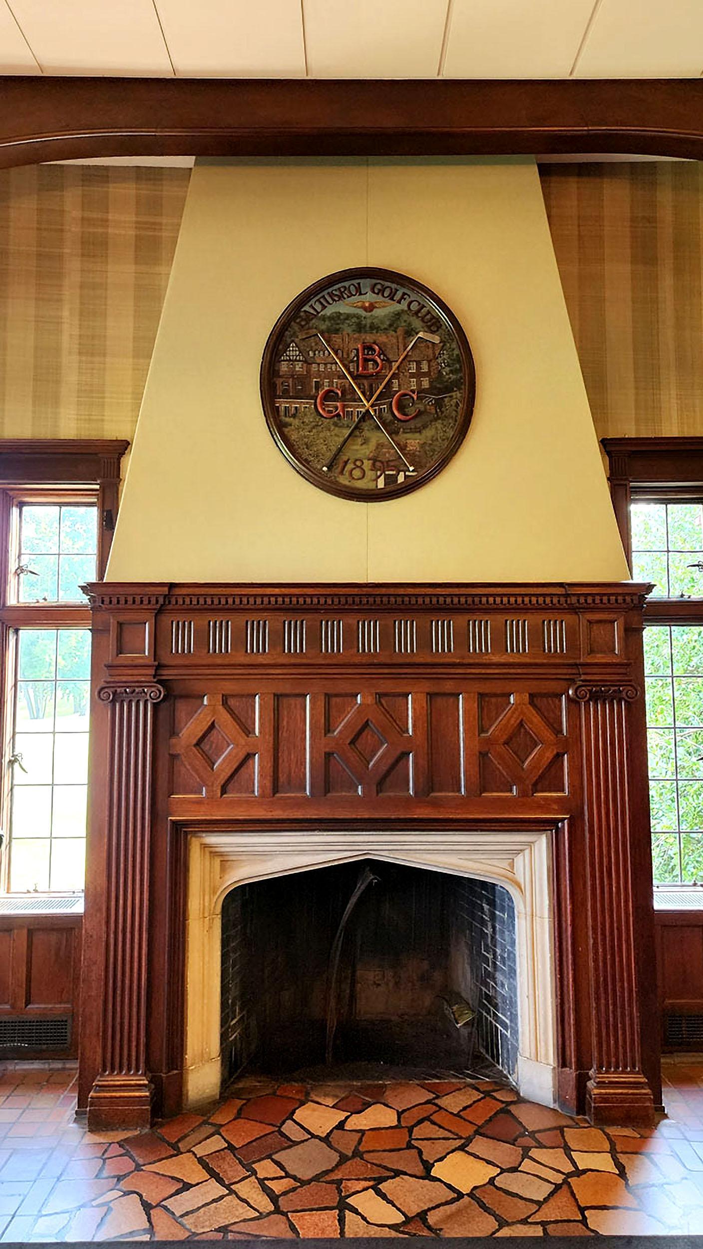 Baltusrol Golf Course Clubhouse Dining Room with our Acoustiwall product installed above the fireplace mantel