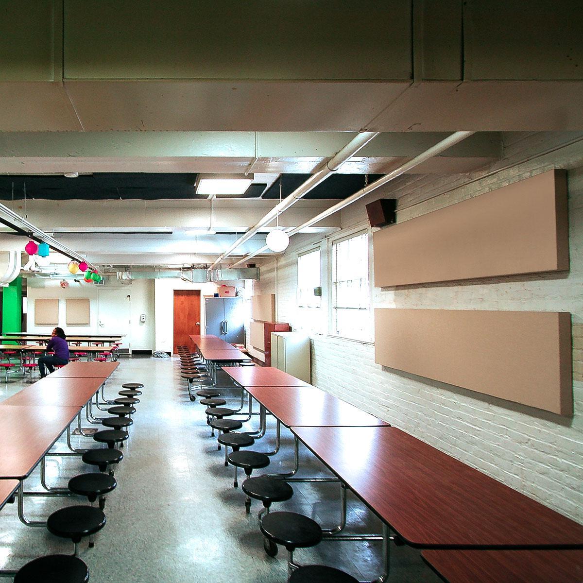 Bellevue Elementary reduced sound levels in their cafeteria using AlphaSorb® Wall Panels and PolyPhon™ Panels mounted to ceiling.