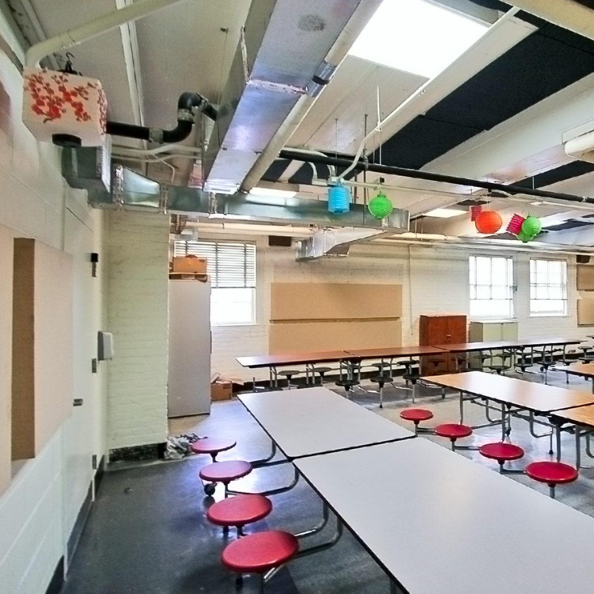 Bellevue Elementary reduced sound levels in their cafeteria using AlphaSorb® Wall Panels and PolyPhon™ Panels mounted to ceiling.