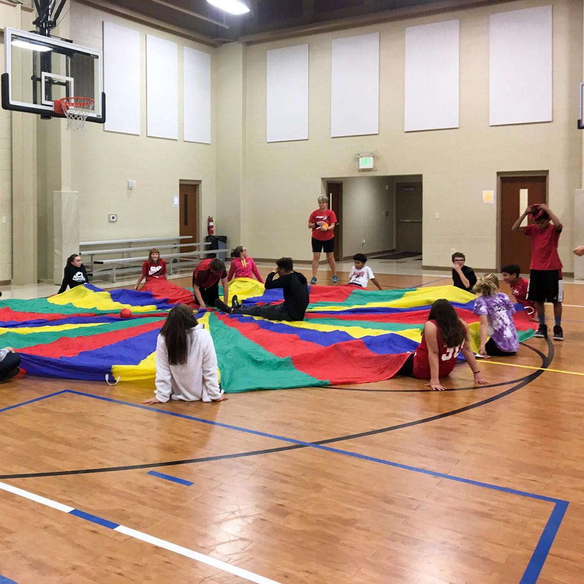 Polyester acoustic panels reduce echo in the multipurpose room at Blairland Baptist Church.