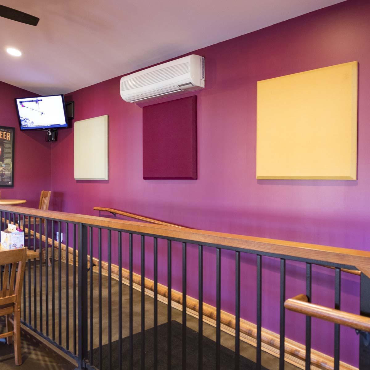 Blue Mountain Brewery installed a series of fabric wrapped acoustical panels to create a comfortably sounding environment for their patrons in the dining room.