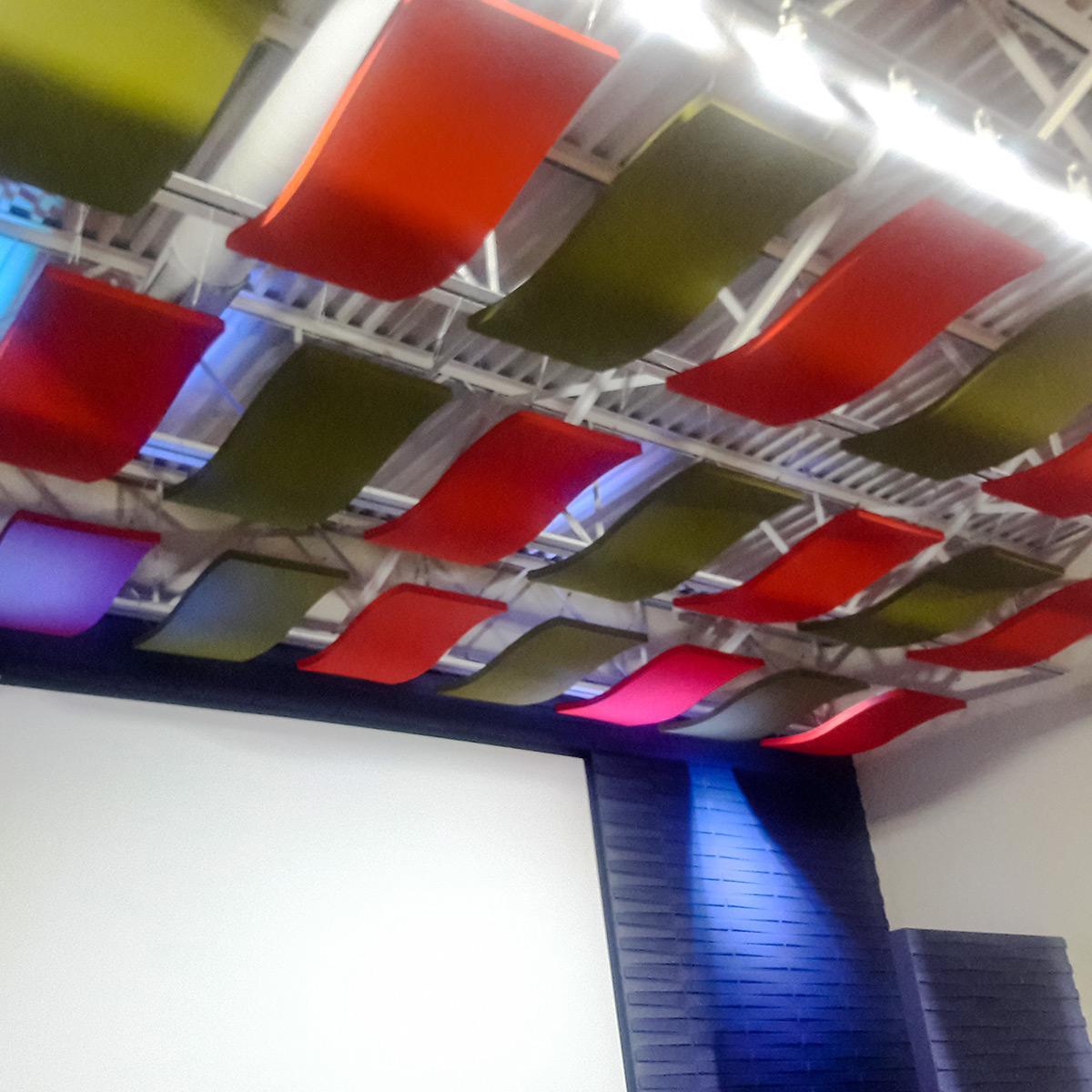 At Christ Healing Evangelical Church, acoustic clouds hang from the ceiling to improve sound quality in the sanctuary. 