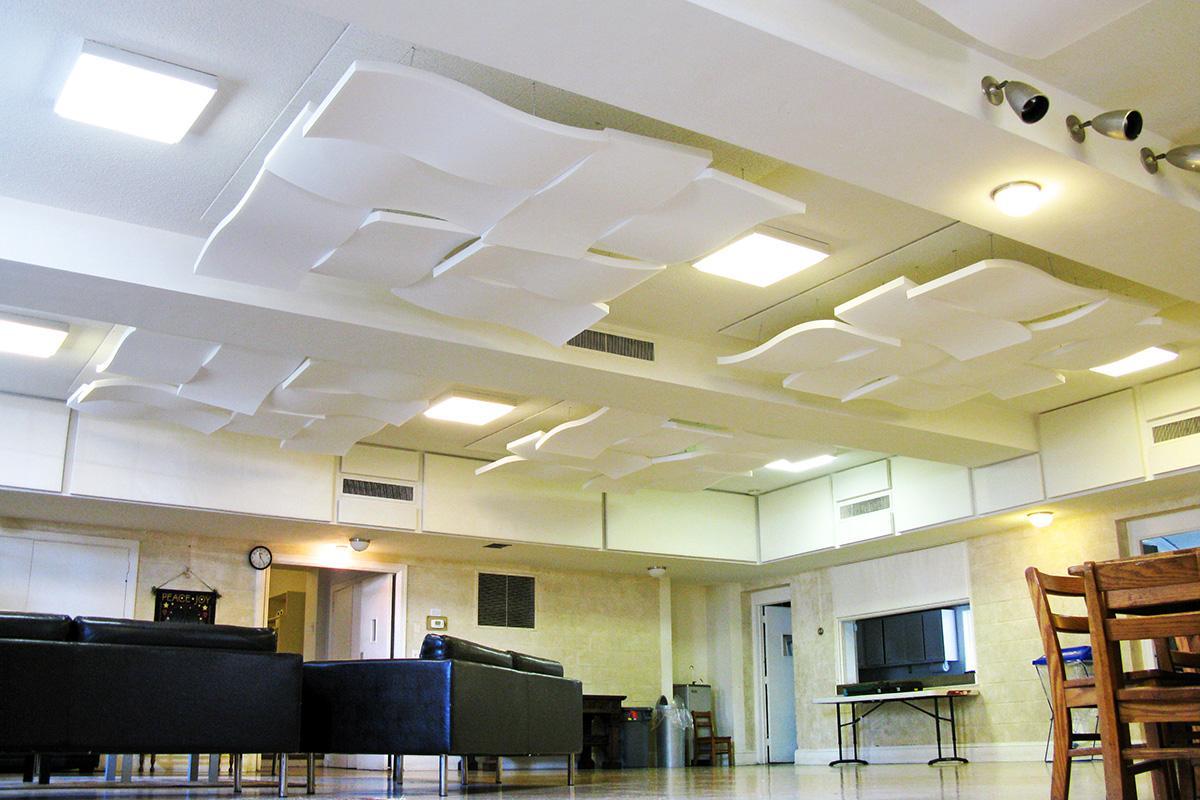 Array of Sonex® Whisperwave® Clouds in ceiling to reduce sound reverberation.