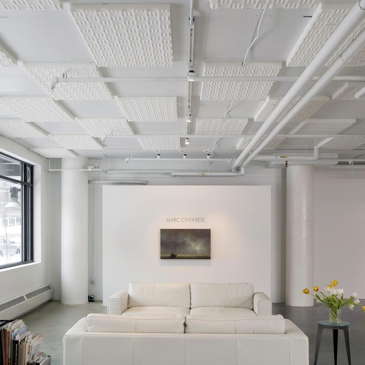 Foam installed on the ceiling of Circa Gallery to treat the acoustics in the space.