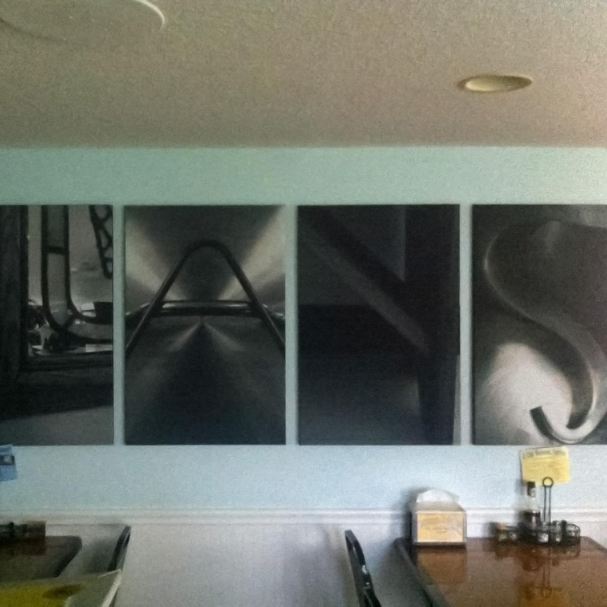 Restaurant using Acoustic Art fabric wrapped panels for room art and acoustic control.