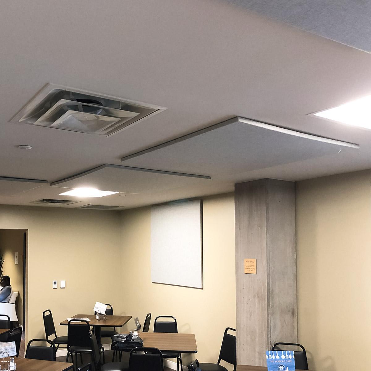 Our AlphaSorb® Fabric Wrapped Acoustic Panels on the walls and ceiling  provide a more pleasant dining experience. 