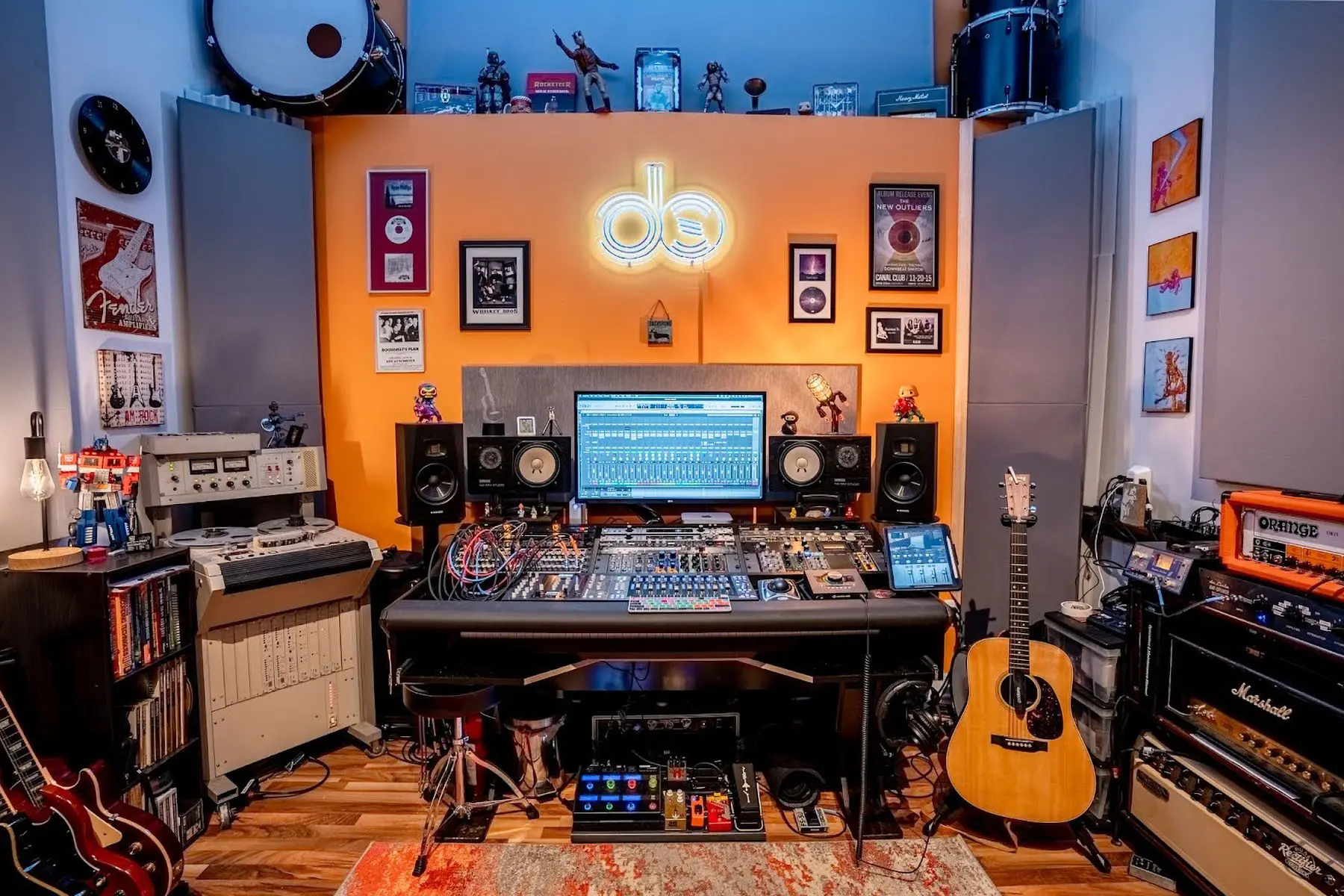 A custom acoustic treatment converts a homeowner's garage into a home recording studio.
