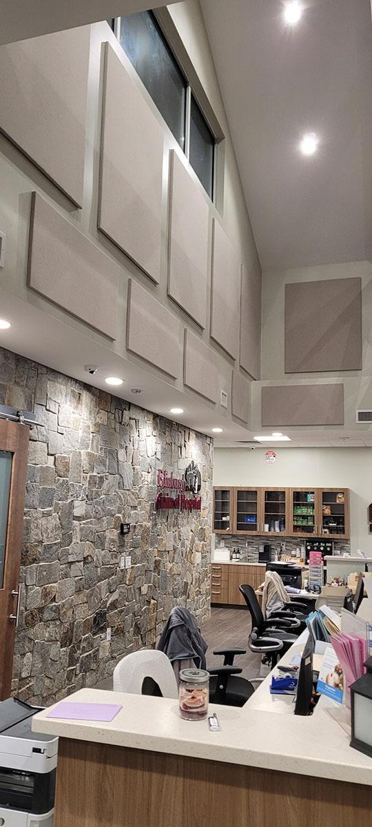 AlphaSorb Fabric Wrapped Panels installed in the lobby of Edinburgh Animal Hospital