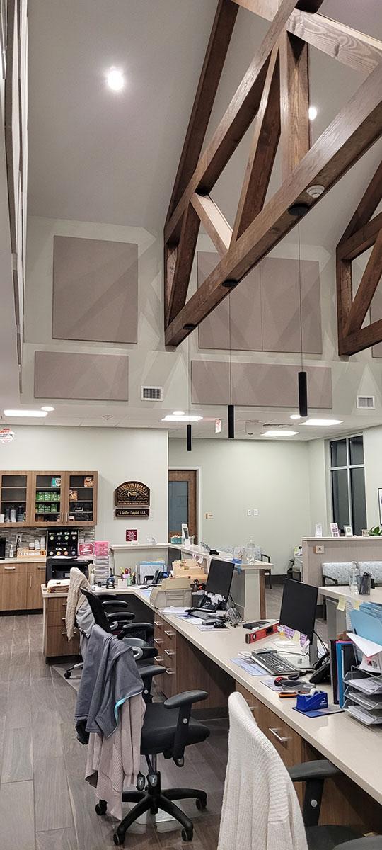 AlphaSorb Fabric Wrapped Panels installed in the lobby of Edinburgh Animal Hospital