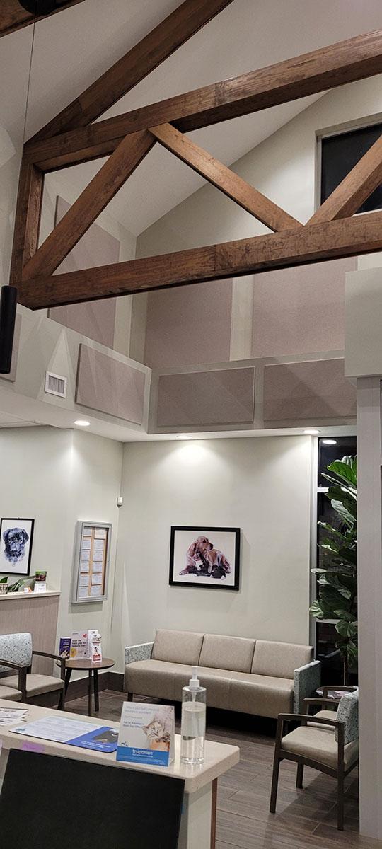 AlphaSorb Fabric Wrapped Panels installed in the lobby of Edinburgh Animal Hospital