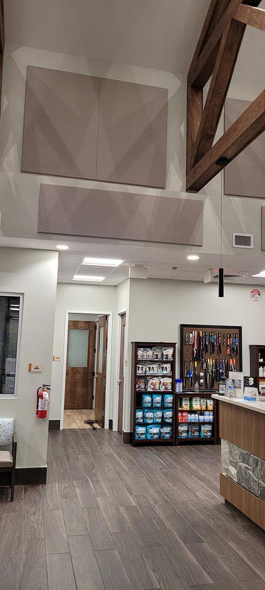 AlphaSorb Fabric Wrapped Panels installed in the lobby of Edinburgh Animal Hospital