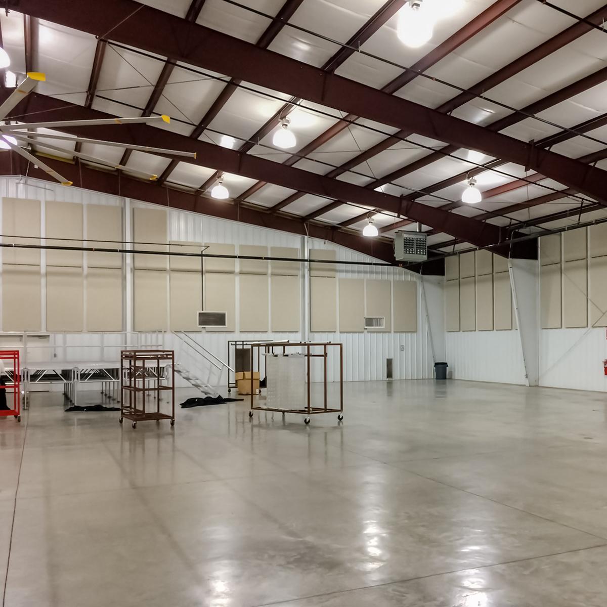 View of acoustic panels installed on wall of Fannin County Community Event Space