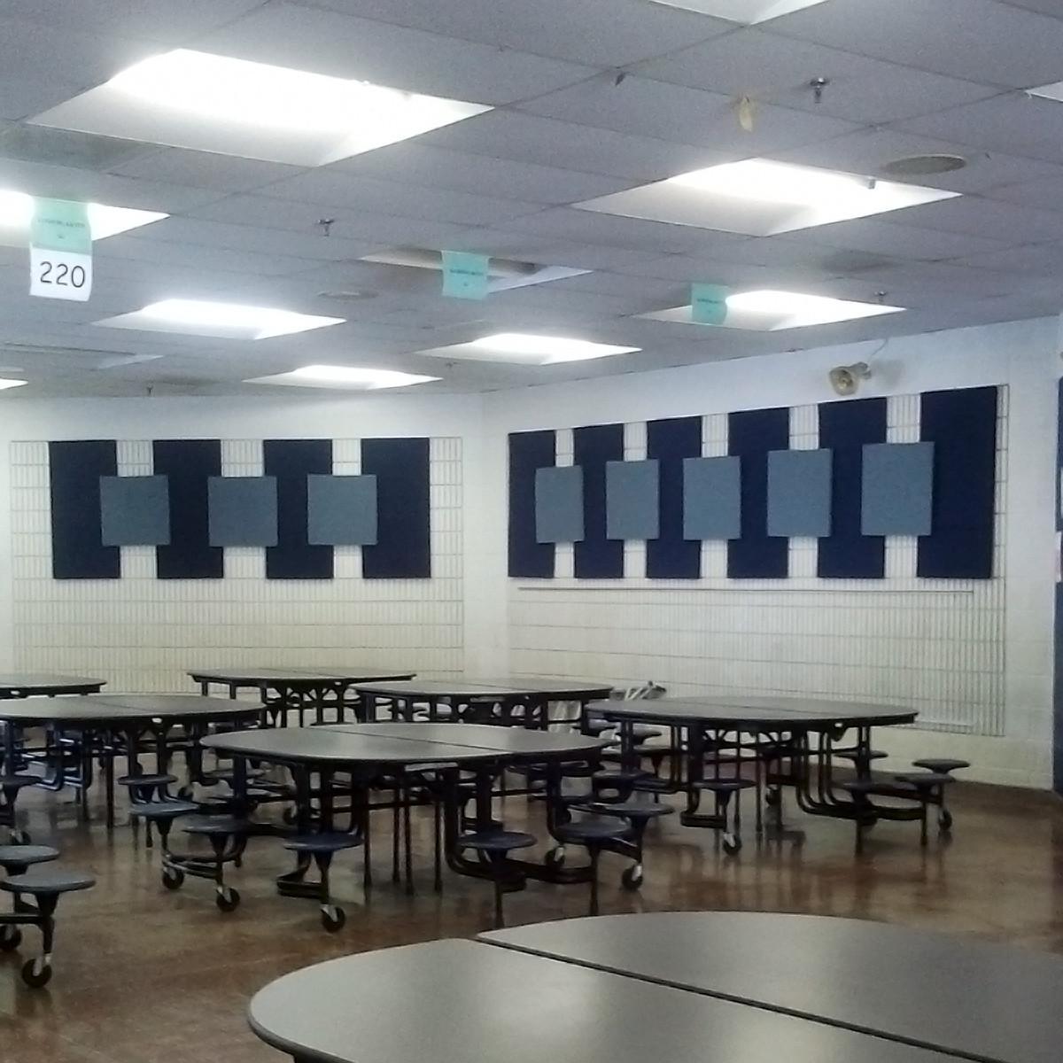 Acoustic panels on the walls of the Farragut Elementary school cafeteria reduce lunchtime chatter.