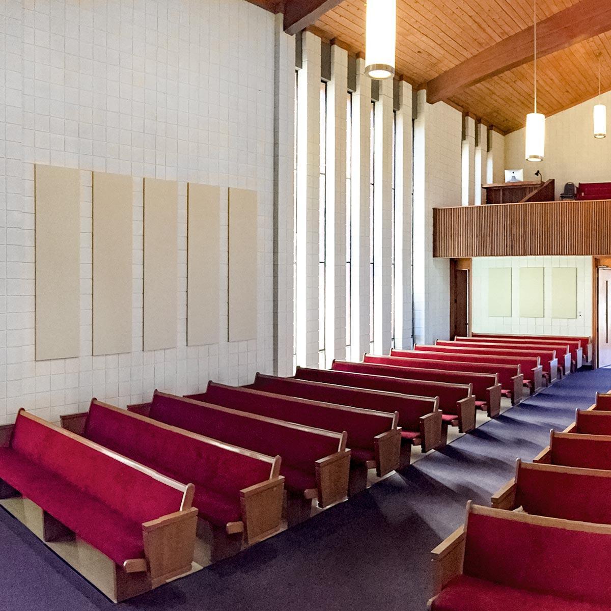 First Baptist Church of Ironton mounted AlphaSorb® FR701 Acoustic Panels to reduce reflections in their sanctuary to improve the sound quality of the sermon and music.