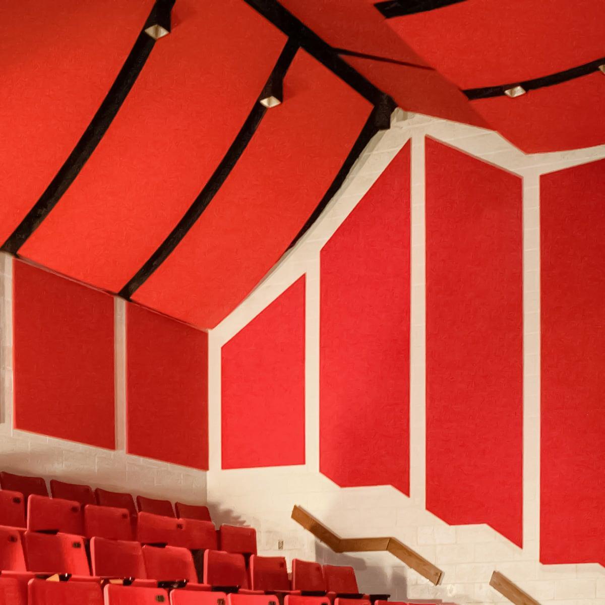 The SoundSuede™ Acoustic Panels at Gloucester High School Auditorium soften the sound with a theater styled design