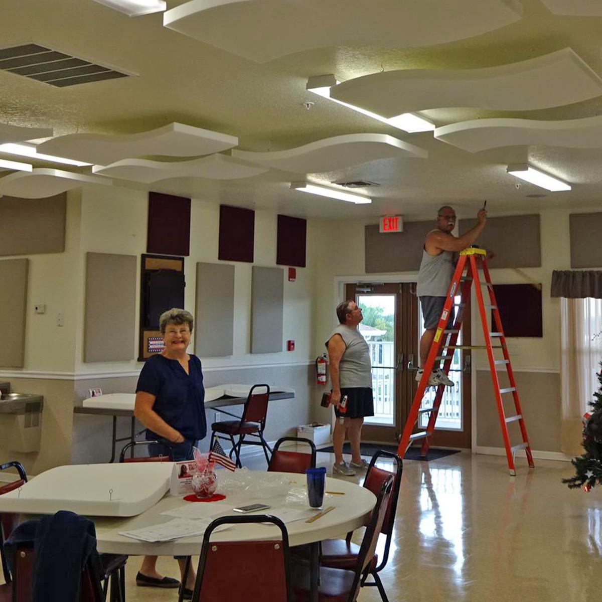 Grand Horizons Community Center Volunteers Installing Whisperwave® Ceiling Clouds.