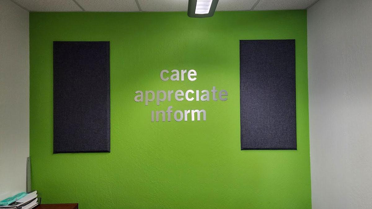Fabric wrapped acoustic panels installed in the offices of GT Aubert Construction
