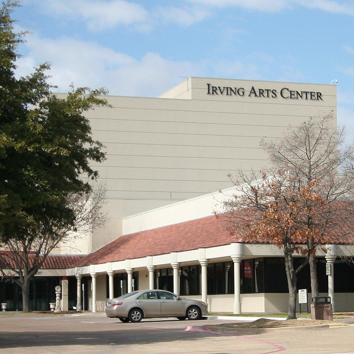An outside view of the Irving Arts Center building in Irving, Texas.