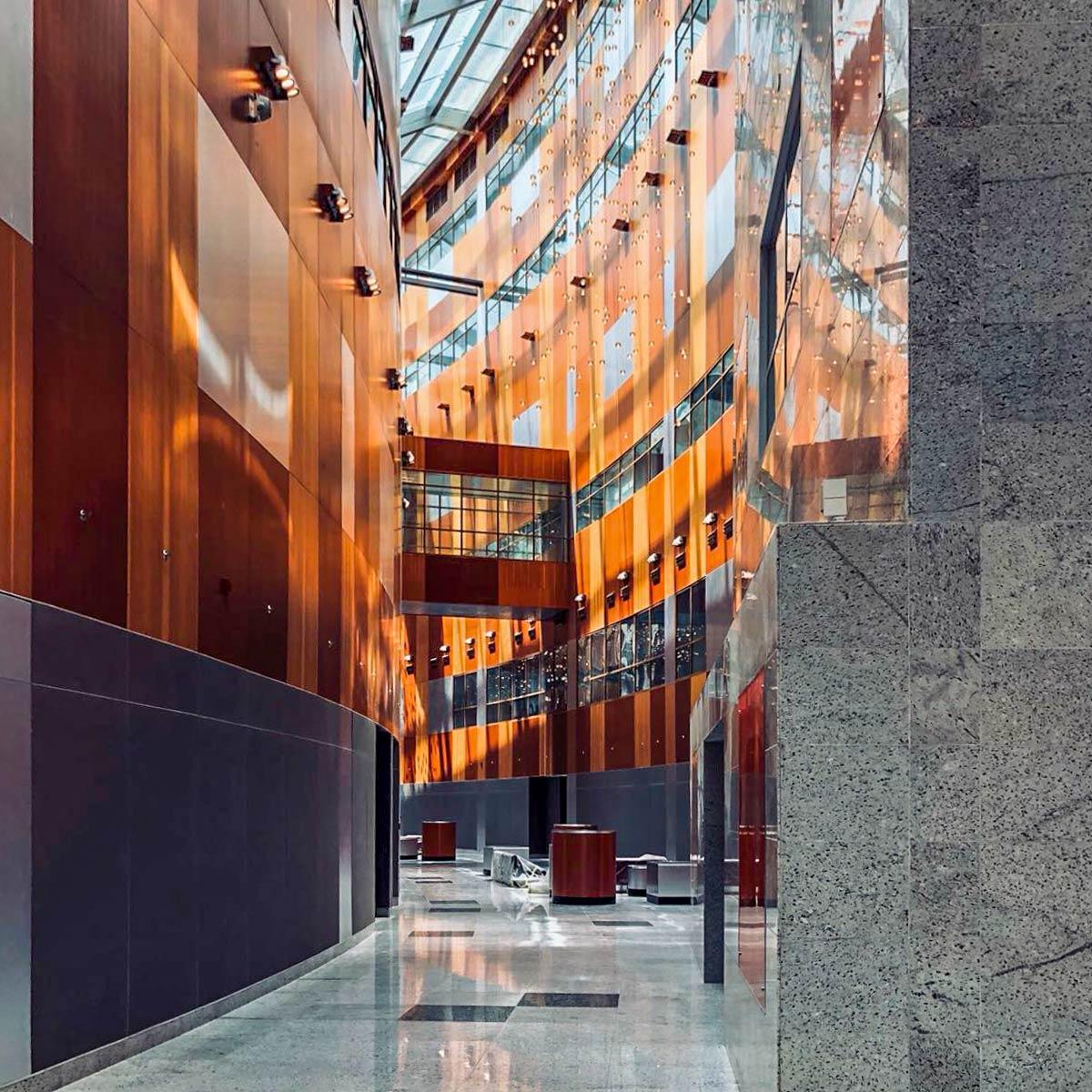 The Jaber Hospital in Kuwait subdued the echo in their lobby using Alphasorb® Acoustic Panels wrapped in Drift Fabric customized to fit the lower portion of the walls.