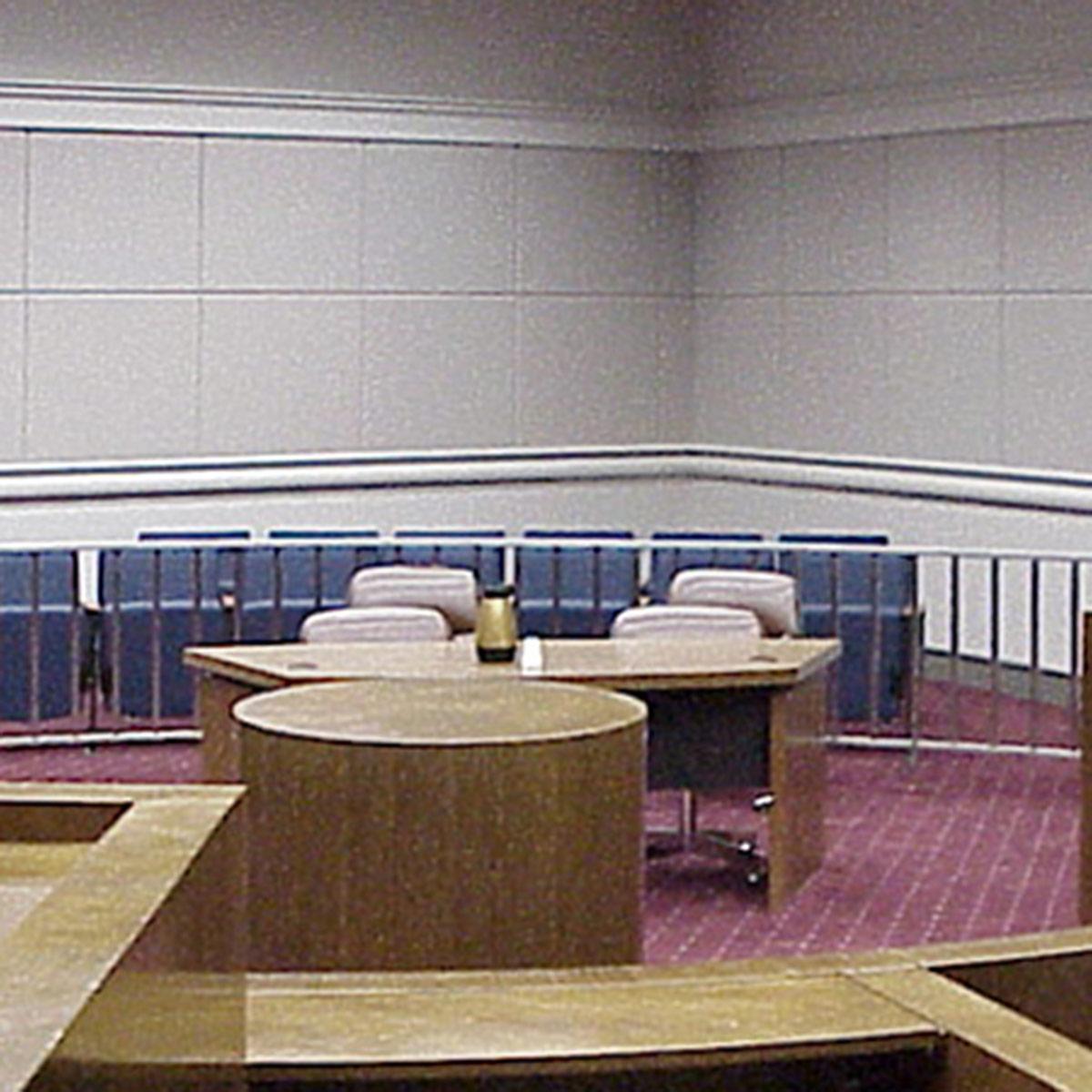 John Marshall Court Room - Court room using AudioSeal® sound barriers and AlphaSorb® wall panels to block noise from holding room.
