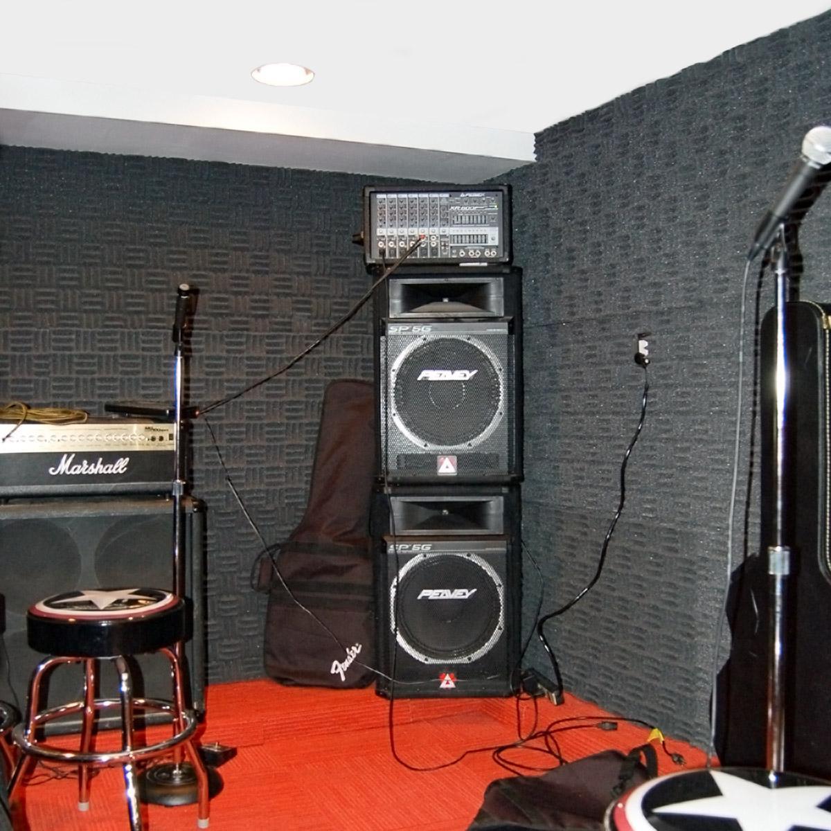 In Jose Mangin's basement, acoustic foam keeps sound from escaping when Jose plays music.