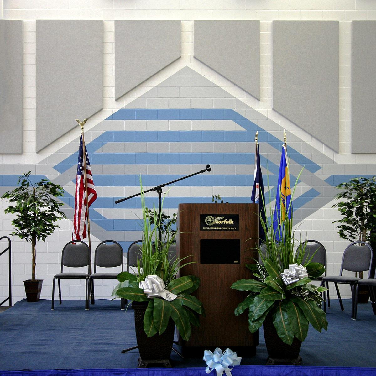 Lambert’s Point Community Center – Custom AlphaSorb® wall panels cut to fit into the designer’s look and maintain acoustic control.