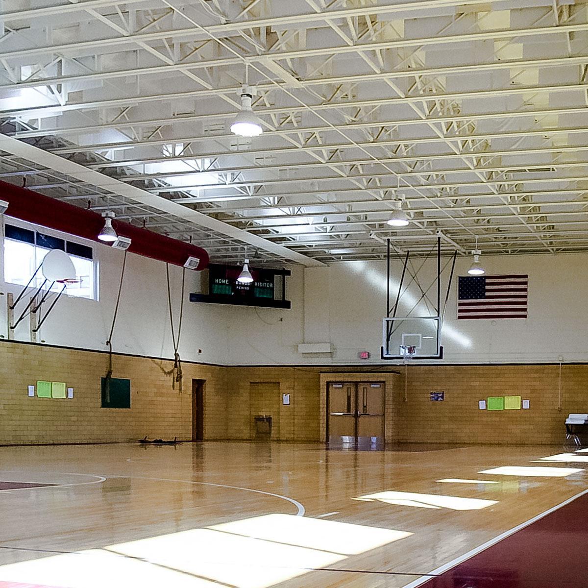 Moody Middle School's Gymasium is using AlphaEnviro® Baffles in the ceiling to reduce reverberation in the room.