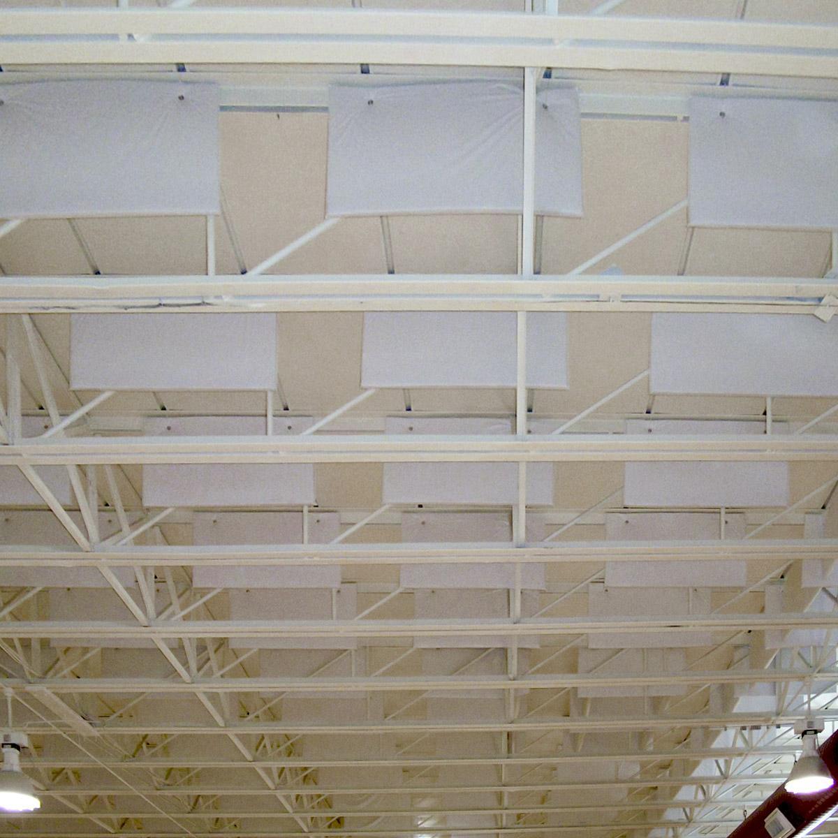 Moody Middle School - Ceiling baffles in the gymnasium to increase speech intelligibility in the room for better instruction.