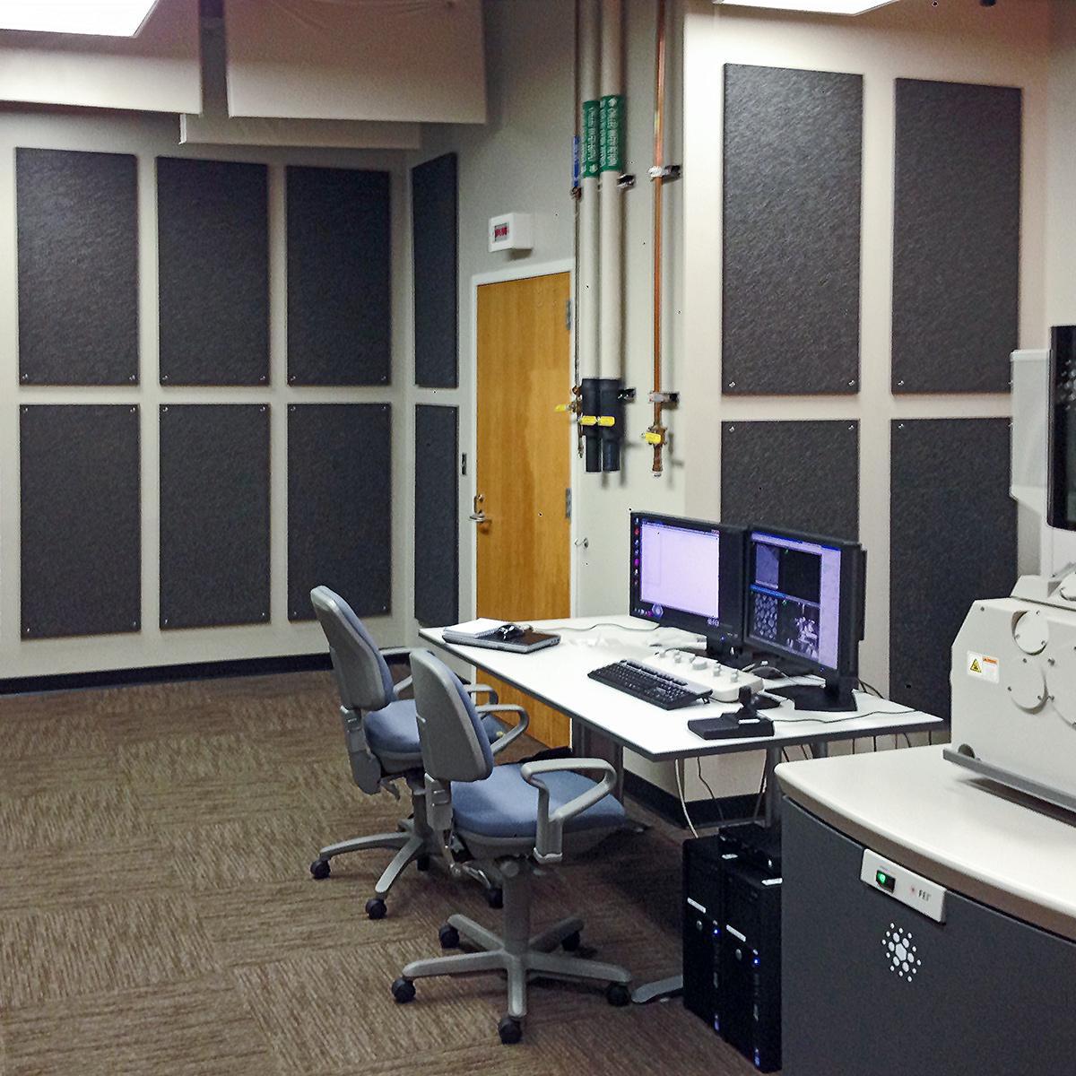 The baffles installed at NCSU added absorption around the room and helped to reduce the low frequency noise from some lab equipment.