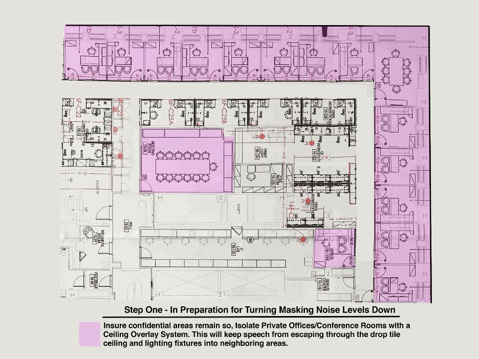 Office Floorplan indicating where ceiling overlays will be installed
