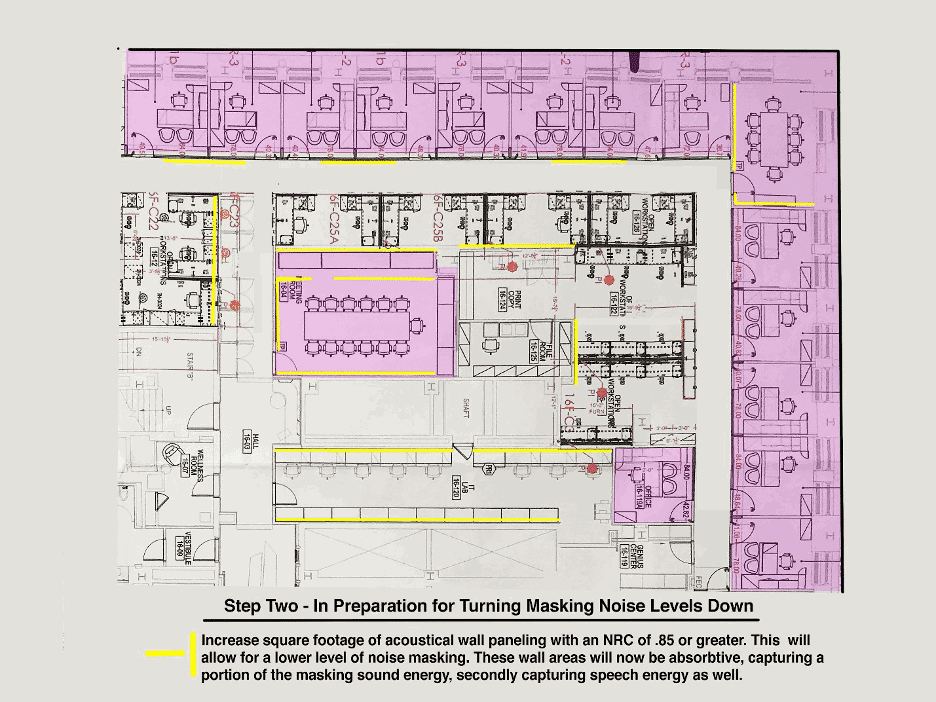 Office Floorplan indicating where acoustical wall paneling will be installed
