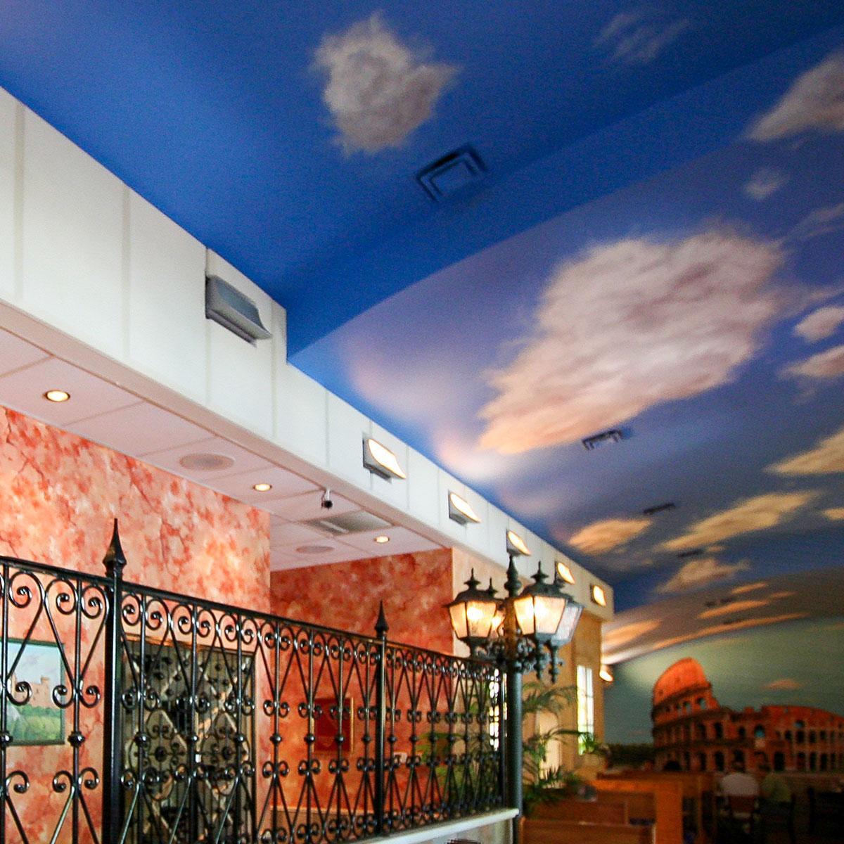 Acoustical foam reduces echo at an Italian restaurant in the dining room.