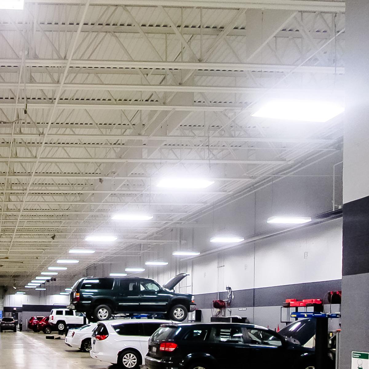  AlphaEnviro® PVC Sound Baffles hung from the ceiling in the Sam Leman Auto Repair Shop.