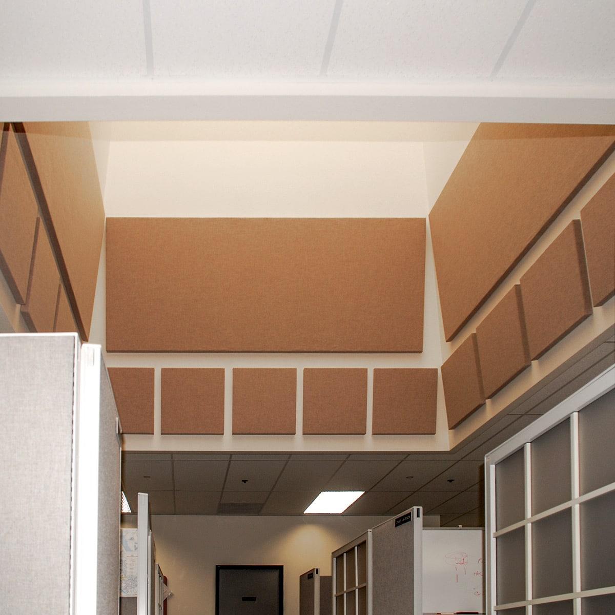 Acoustic panels installed in a call center reduce disruptive sound and echo.