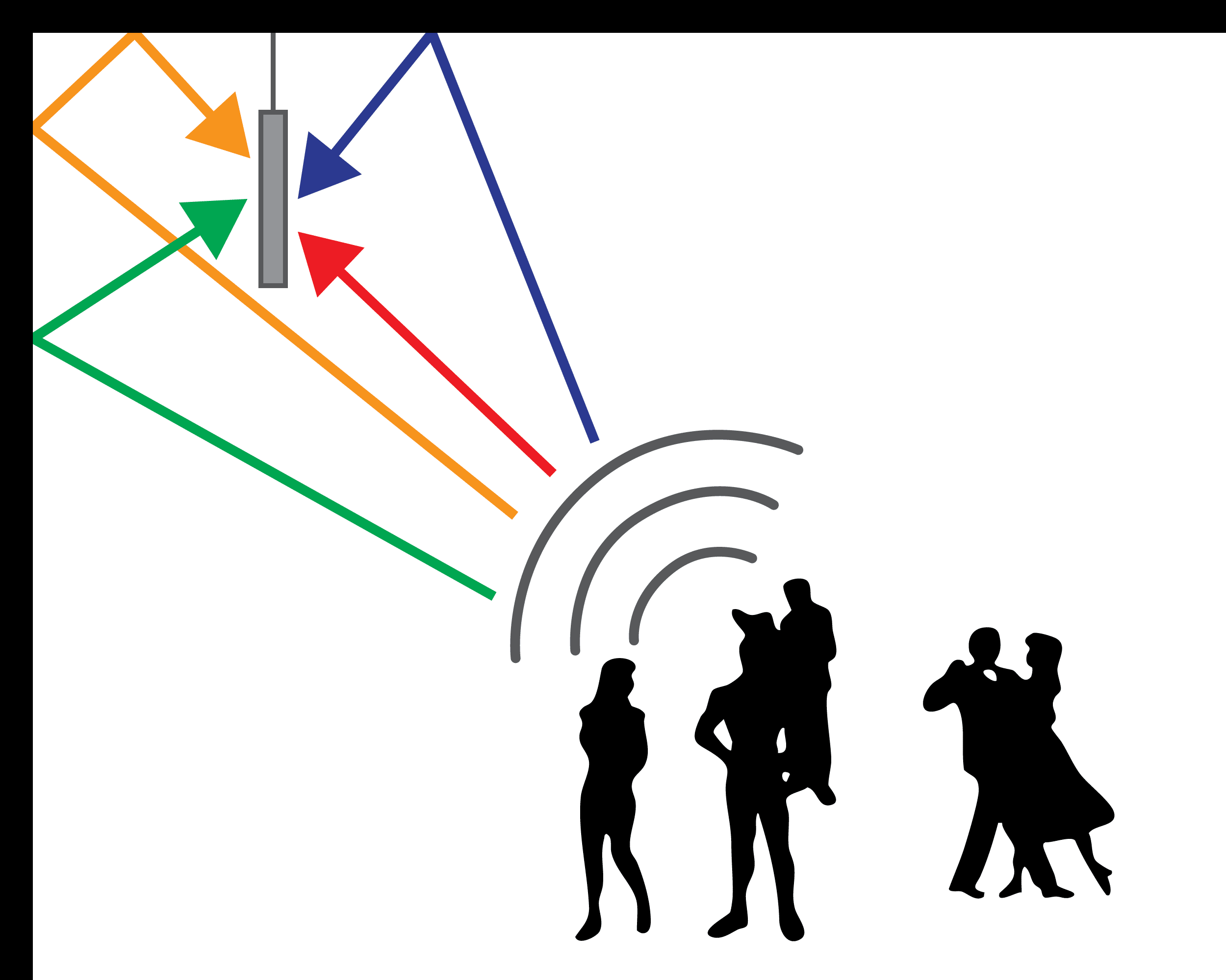 Baffles absorb sound on two sides