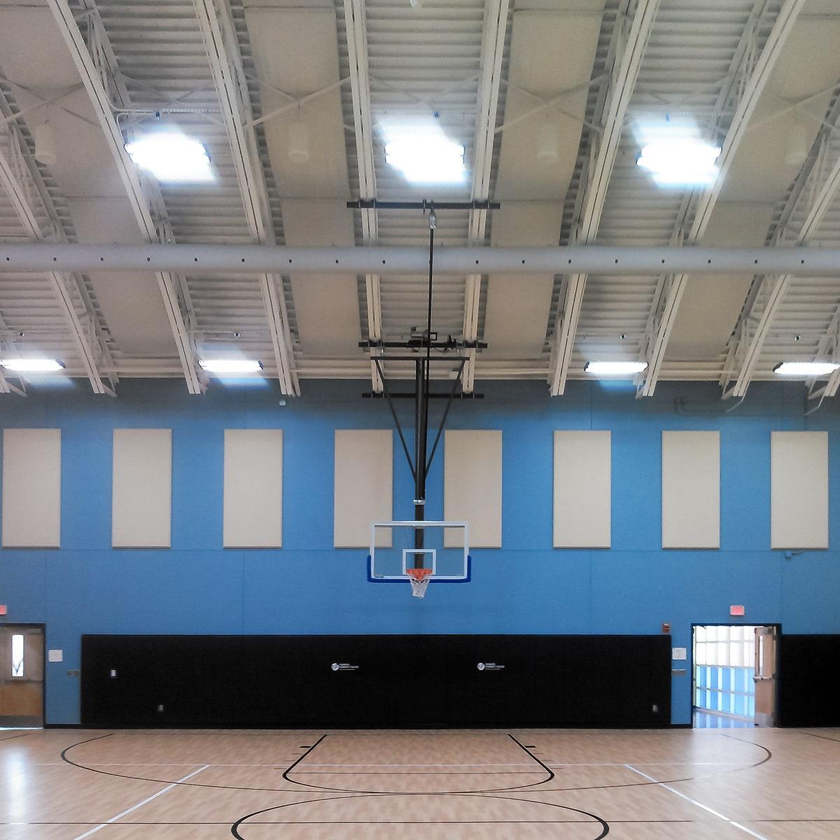 Tidewater Community College has AlphaSorb® High Impact Acoustic Panels and AlphaFlex® PVC Ceiling Banners to reduce the echo and reverberation in their Gymnasium.